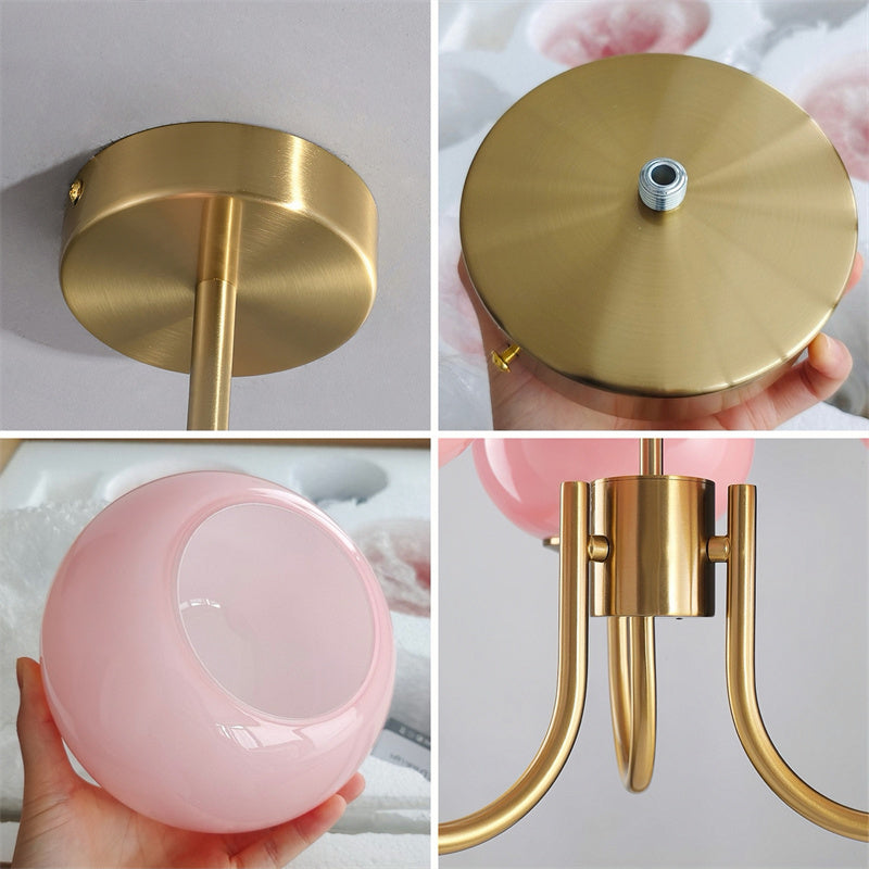 3-Lampowy różowo/biało/beżowy żyrandol