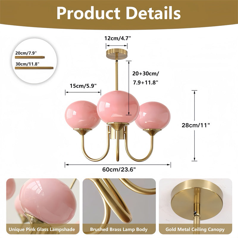 3-Lampowy różowo/biało/beżowy żyrandol
