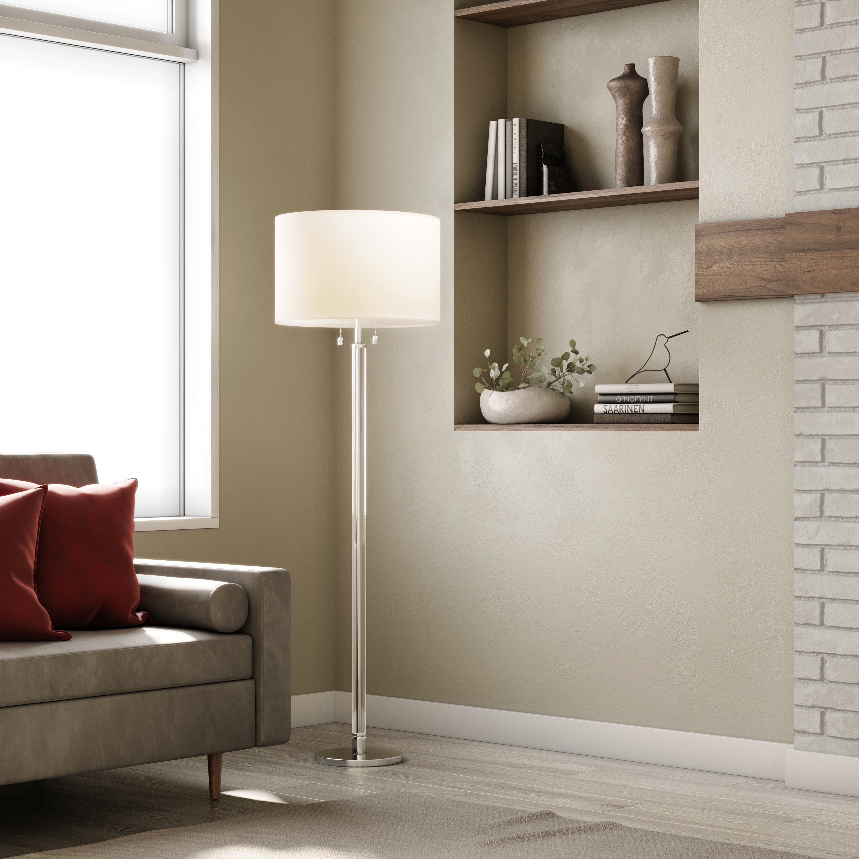 Lampa podłogowa Laurel z cylindrem szklanym, polerowany nikiel