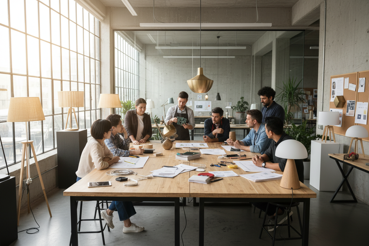 people working on lamp project
